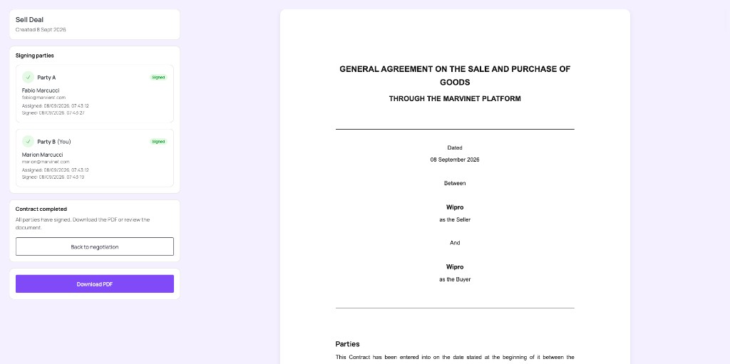 Contract completed with all parties signed
